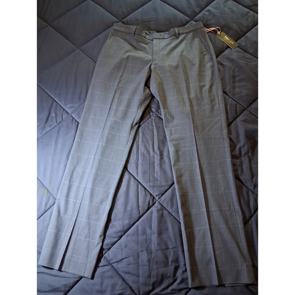Tommy Hilfiger THFlex Mens Blue Windowpane‎ Plaid Dress Pants Trousers 36x32